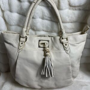 Elliott Lucca leather cream Satchel with gold tone hardwares ,braided st…
